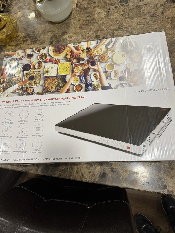 Chefman 21X16 Family Size Glass top Warming Tray New In Box - Image 3 of 4