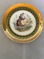 Charming Limoges France Porcelain Courting Couple 10" Plate Fragonard Green Gold