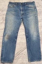 Vintage 80s Made In USA Levi’s 505 Dirty Light Wash Denim Jeans Straight Leg 34