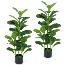2-Pack Artificial Tree Fiddle Leaf Fig Plant in Pot Decorative Greenery Plant