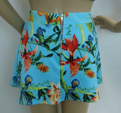 I LOVE PINC blue floral with pleats and exposed zipper mini Skirt,girl size M - Picture 2 of 2
