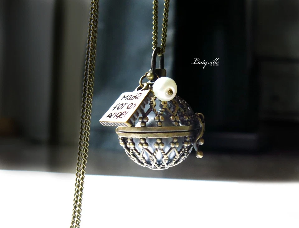 Klangkugel Kette Glücksbringer Engel Vintage Schutzengel Geschenk Frauen Mutter - Bild 2 von 4