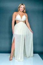 Womens Plus Size Ivory Halter Maxi Dress 3X Cut Out High Slit Tall 