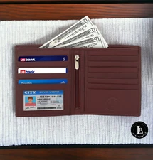 Mens RFID Brown Genuine Leather Bifold Wallet Slim Hipster Credit Card & ID