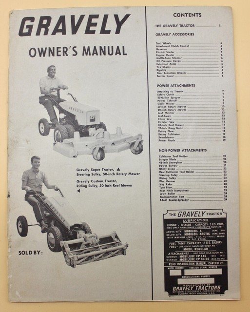 Original Gravely Super Tractor & Custom Tractor ~ Owners Manual | eBay