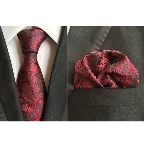 Men Paisley Floral Jacquard Tie Hanky Set Neckties Pocket Square Handkerchief - Picture 5 of 13