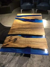 Blue Clear Epoxy Resin Dining Table, Kitchen Slab, Counter Desk Table Wooden Dec