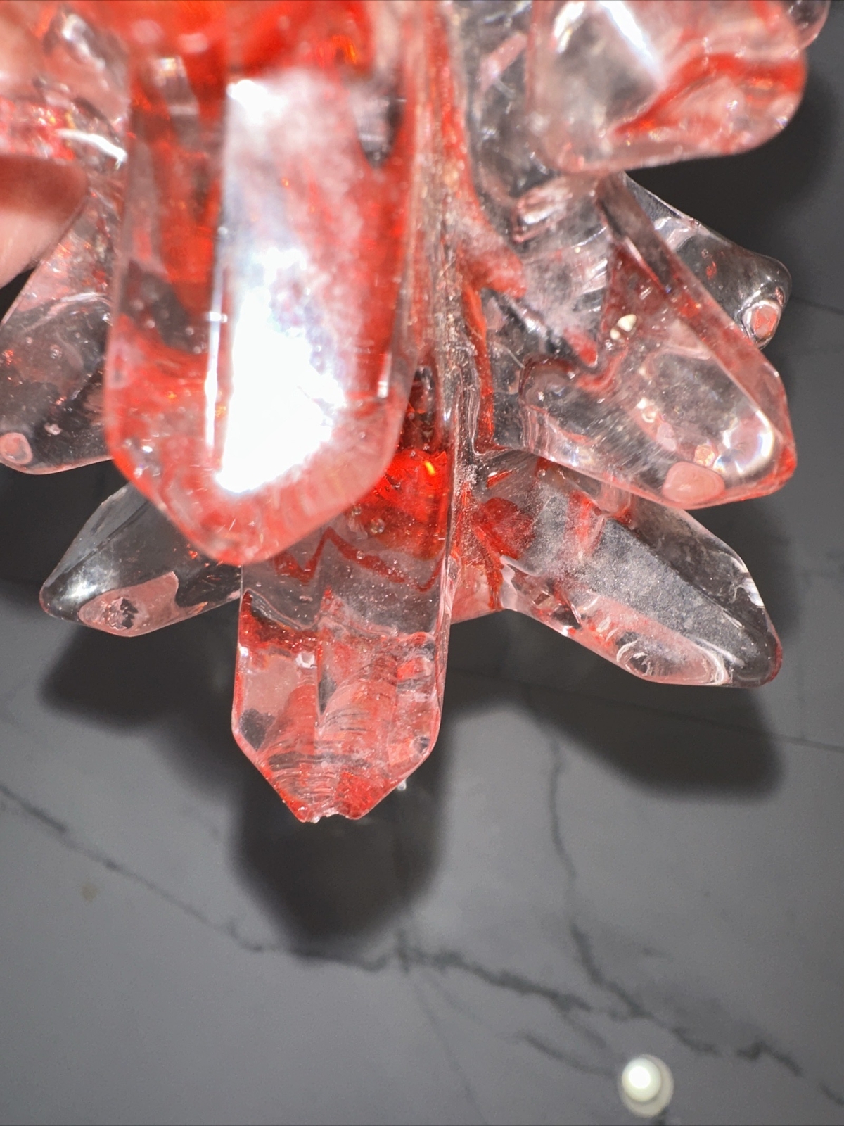 Vintage Glass Christmas Tree Figurine Red and Clear Heavy Glass See