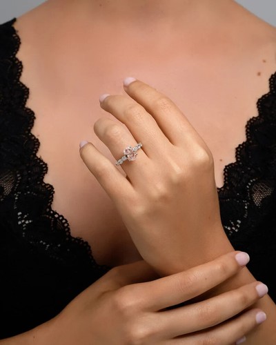 1.50Ct Vivid Pink Lab Grown CVD Diamond IGI 14k White Gold Engagement Ring - Picture 4 of 11