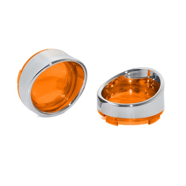 2X Chrome VisorStyle Turn Signal Bezels W/ Amber Lens Cover for Harley