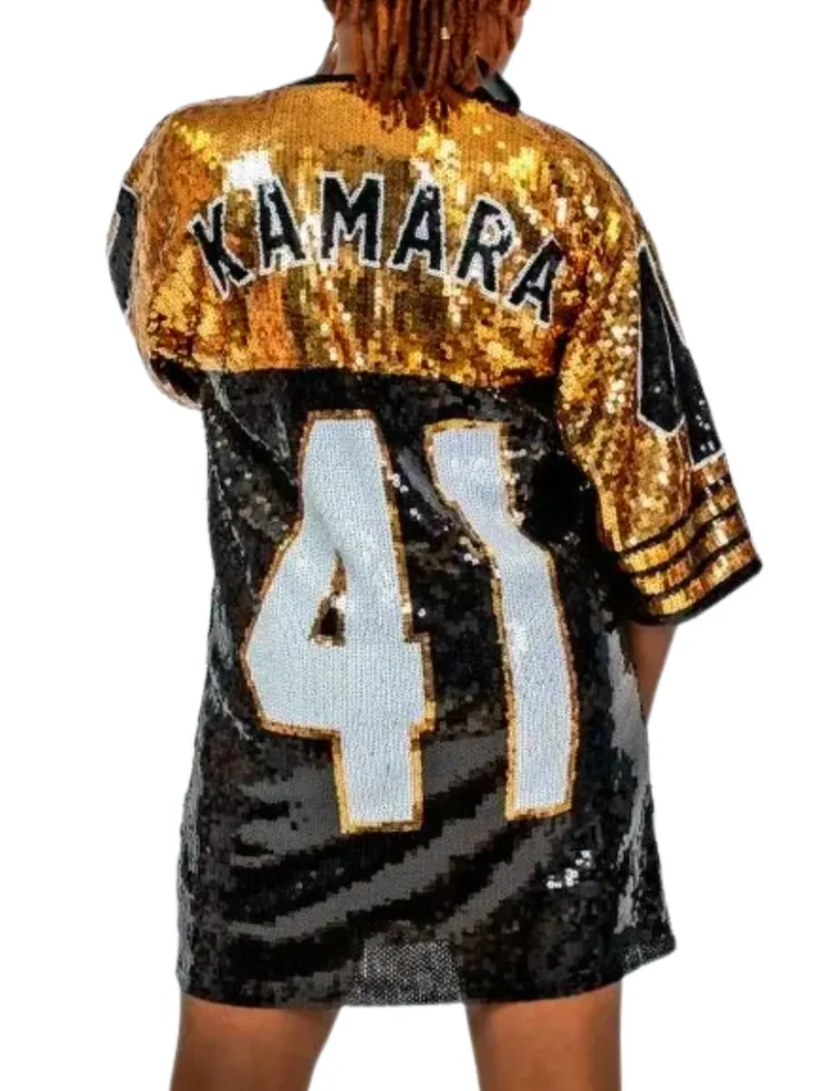 New Orleans Saints Alvin Kamara Black & Gold #41 Sequin Jersey Dress | eBay