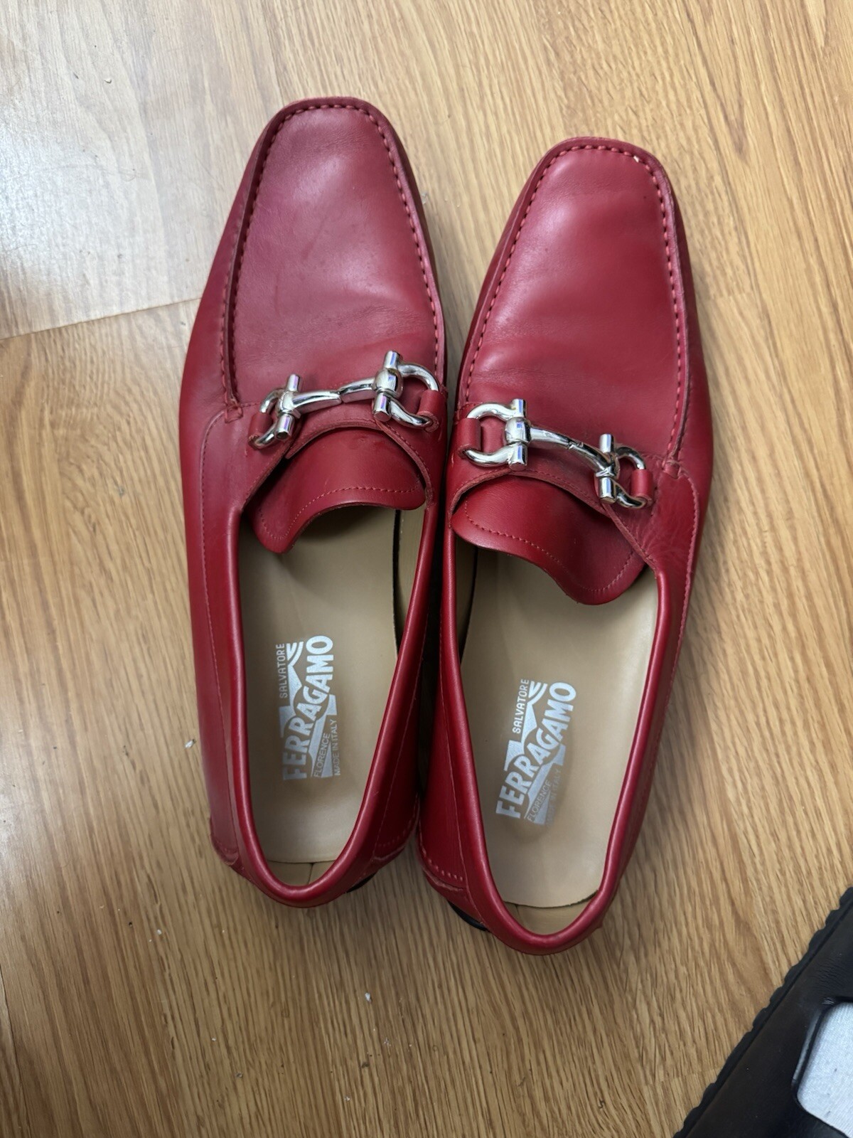 Salvatore Ferragamo Red Mens Shoes 12D Excellent Condition