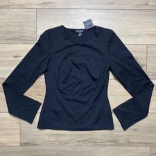 Club Monaco Women's Flare Sleeve Top Size XS Black Straight Fit Split Cuffs