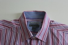 Johnston Murphy Pink Blue Stripe LONG SLEEVE SHIRT Large L 16.5 x 35/36