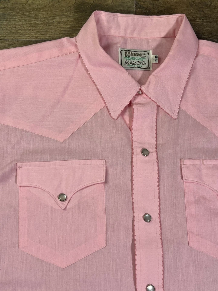 De colección 70 H Bar C Prensa Perm California Ranchwear Rosa Perla Snap 17.5/33 EE. UU. Foto 3 de 4