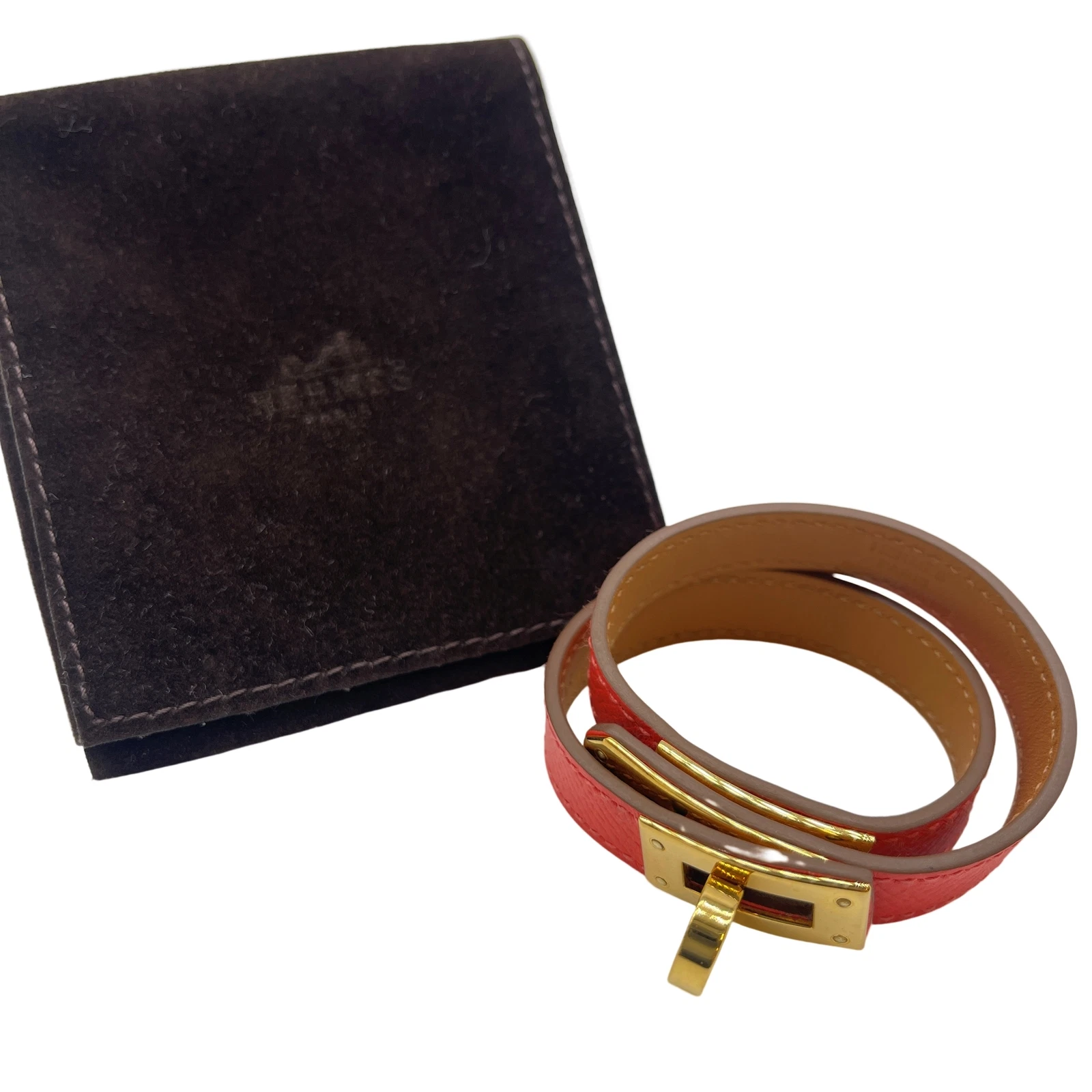 HERMÈS Bracciale originale HERMES Kelly doppio tour T Mark TFS 006 GX pelle rosa #36632230