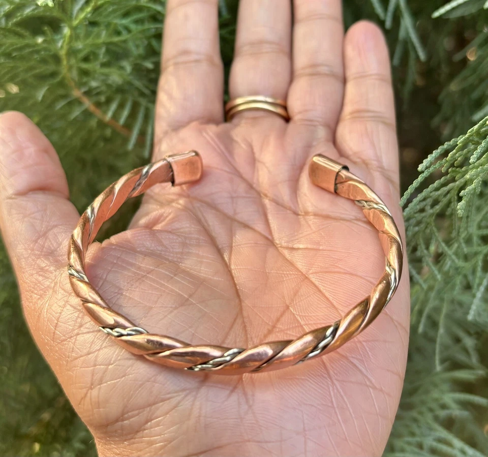 1Pc Pure Copper and Silver Healing Bangle Cuff Bracelet Spiritual, Unisex - Image 3 of 4