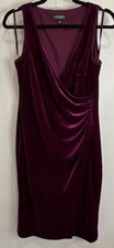 Lauren Ralph Lauren Velvet Cross Front Ruched Side Midi Magenta Plum 6