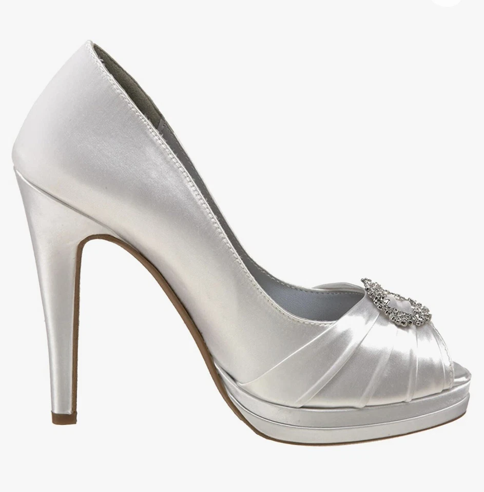 Dyeables Gianna Silver Satin Peep Toe Pumps w Rhinestones  - ￼Size 7 - New! Sexy - Image 3 of 4