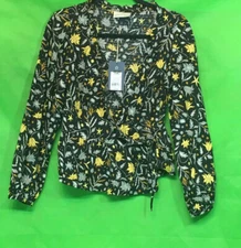 Women's Floral Print Balloon Long Sleeve Wrap Top - Universal Thread; Black XS