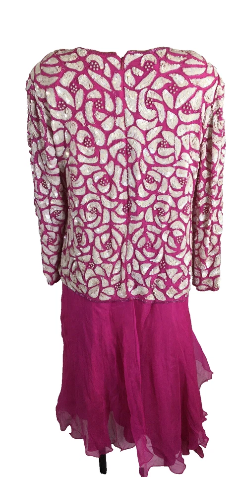 Vestido de Noche Barbie Pinky Creations Rosa Caliente Blanco Lentejuelas Pesadas Cuentas De Colección Foto 2 de 4