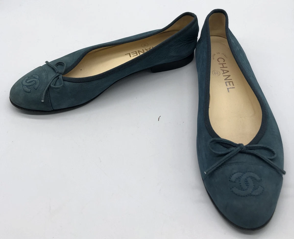 Chanel Beige Quilted Calfskin CC Cap Toe Flats Size 35