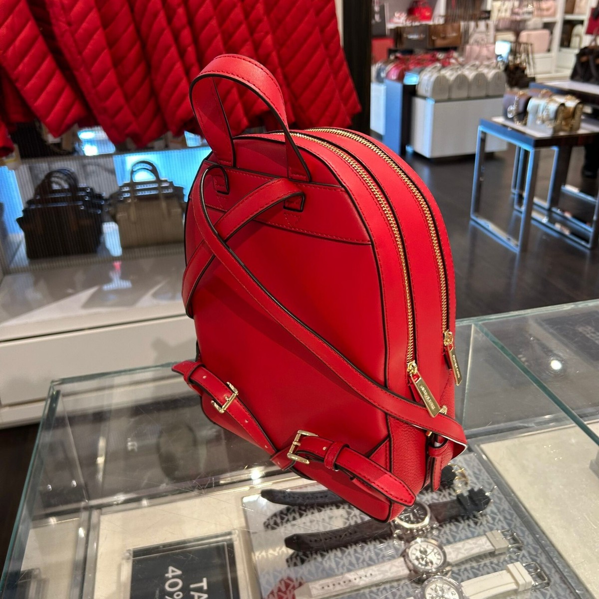 Michael Kors MK Medium School Travel Backpack Red Satchel Pebbled