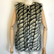 Biba Ladies Black And White Faux Fur Gilet Waistcoat Body Warmer Size L Bnwt