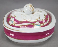 British Green & Gold Floral Maroon Ironstone Soap Dish Circa 1840-1850s