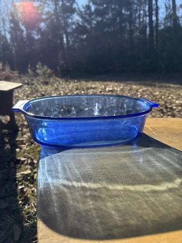PYREX COBALT BLUE OVAL BAKING DISH with Handles Vintage