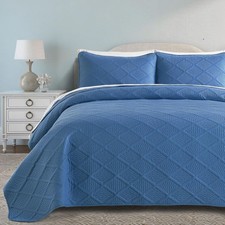 Grayish Blue Quilt Set Queen Size Summer Lightweight Bedspreads Bedding Set