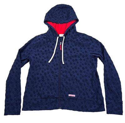 Vineyard Vines Hoodie Womens Large Blue Star Terry Full Zip Preppy Coastal