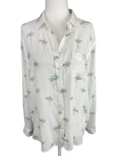 Rails Women Shirt S White Sketched Palm Tree Linen Long Sleeve Button Up