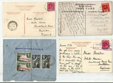 Ceylon 4 covers + 3 postcards 1906-1953, King EDVII, King GV & King GVI, interes
