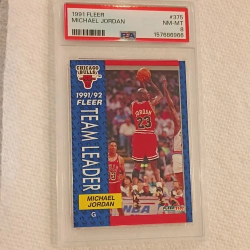 Fleer 1991-92 Team Leaders Michael Jordan #375 Chicago Bulls PSA 8 Insert
