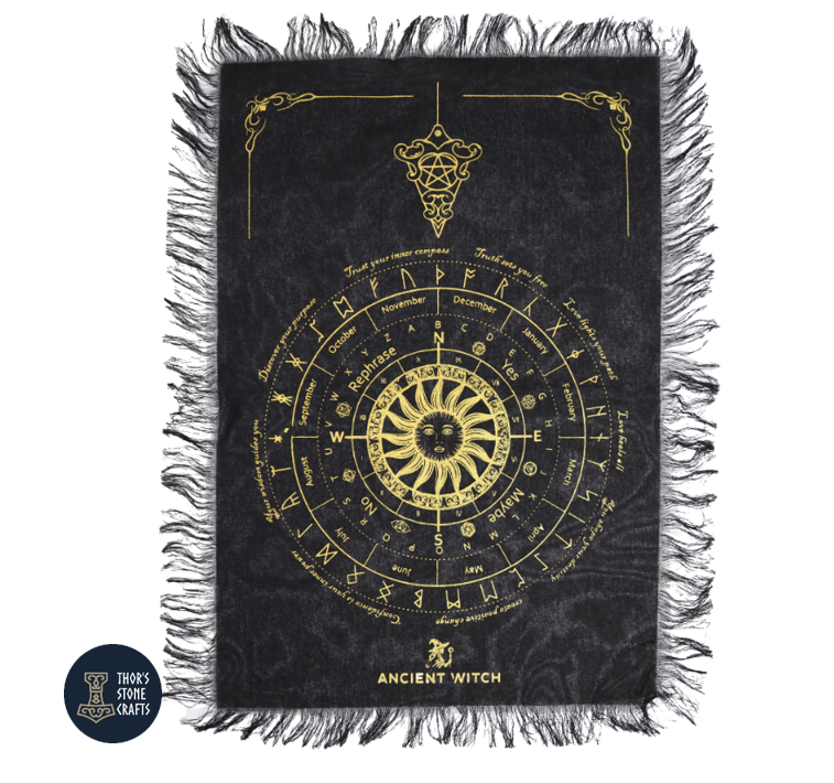 Sun Face Pendulum Divination Cloth – Ancient Wisdom – Black & Gold