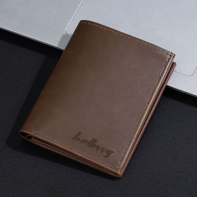 Leather Mens Trifold Wallet Slim Minimalist Front Pocket Wallet with ID Window