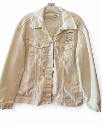 PacSun Beige Distressed Denim Jacket M/L Button Front Pockets Short