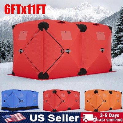 6-8 Person Insulated Ice Fishing Shelter Large Pop-Up Portable Ice Fishing Tent