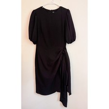 Black Puff Sleeve Side Tie Waist Little Black Dress 12, Cocktail, Party, Wedding