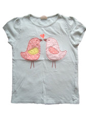 MIni Boden Bird Applique Two Birds Cotton Short Sleeve T Shirt Girls 7-8 Y GUC