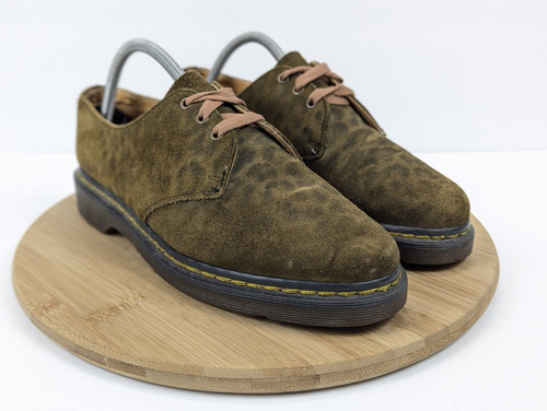 Dr Martens Oxford Dress Shoes Green Leopard Suede Size 8 Mens Low Top England