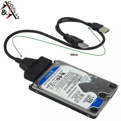 Adapter Dual USB 2.0 SATA 7+15Pin Konverter Kabel 2.5 Festplatte SSD 50cm