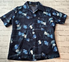 DISCO 1970s Vtg Triumph of California Mens Shirt Blue Abstract Geometric L