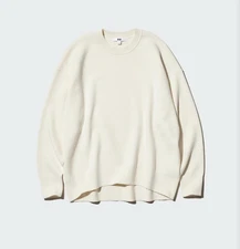 UNIQLO Smooth Cotton Relaxed Crew Neck Sweater Off-white Size 2XL 100% Cotton