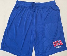 60203 Mens USA HOCKEY 1980 Olympics w/Pockets Shorts Royal Polyester NEW