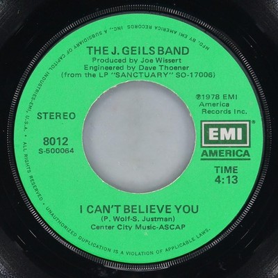 THE J. GEILS BAND Take It Back EMI AMERICA 8012 VG+ 45 RPM 1978 Pop Rock 7''