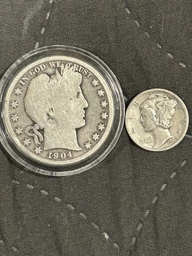 1904 Barber Half Dollar plus mercury dime