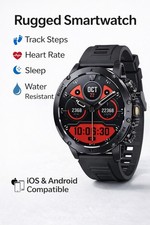 Smart Watch Fitness Tracker Heart Rate Sleep Monitor Black Silicone Band