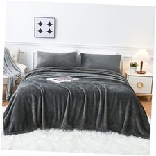 Faux Fur Sheets, Luxury Ultra Soft Fleece Bed Sheets Set, King Dark Gray